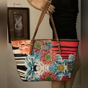 Nine West Beautiful & Bright Floral Striped Extra Large Tote Bag